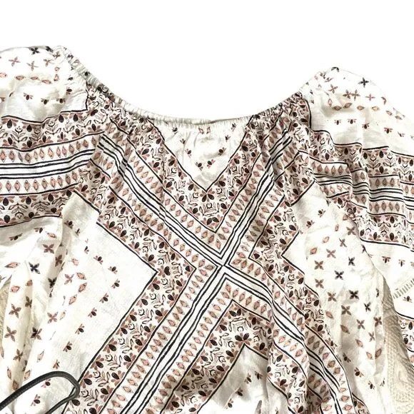 O’neil cropped short sleeve blouse XL White Tan Paisley Bohemian - Picture 3 of 8